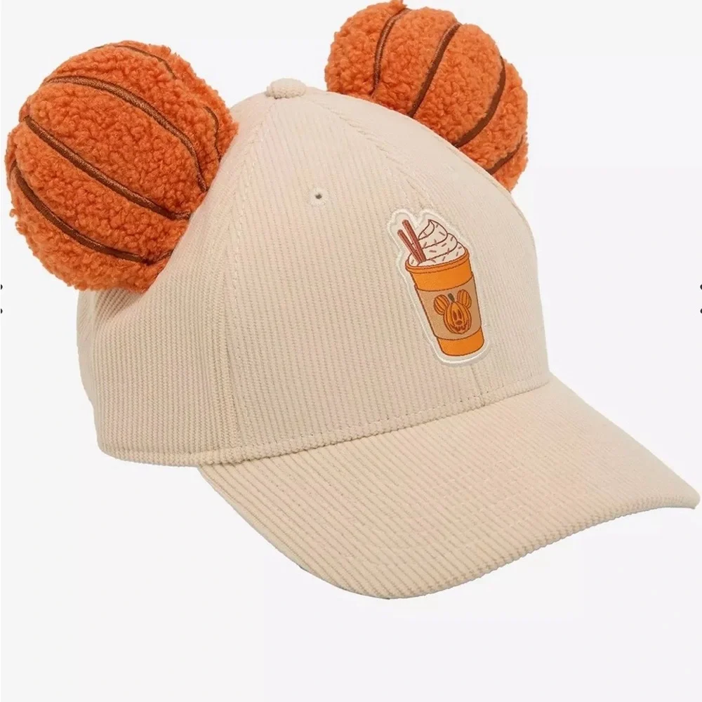 Disney Cream Corduroy Cap with Orange 3D Pumpkin Ears